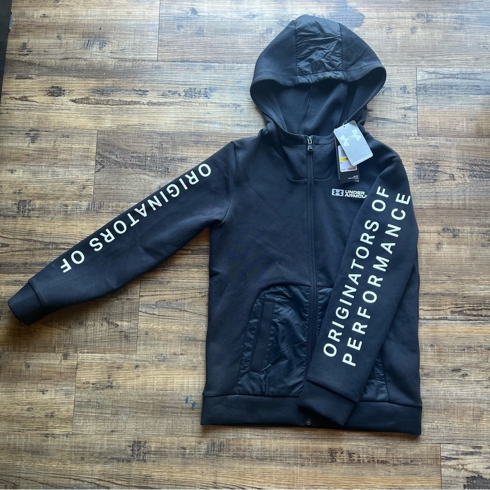 Under Armour Boys Black Full Zip Originator Hoodie Size Medium NWT